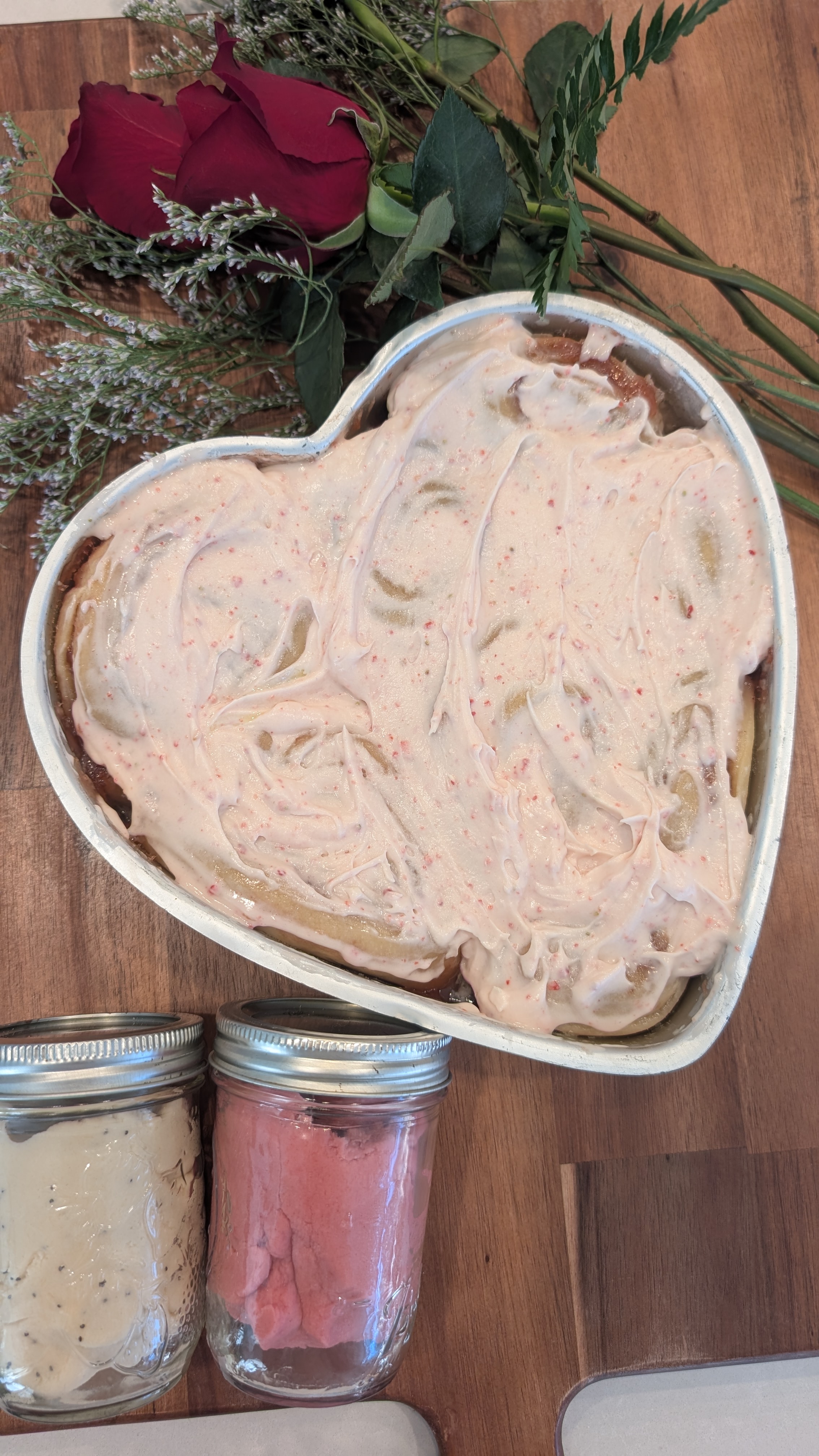Heart-shaped pan with botanical playdough and mason jars